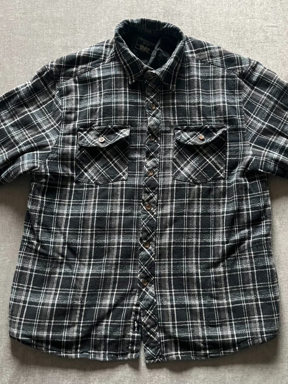 Levis Plaid Shacket Jacket Men XL Gray Green Insulated Flannel Button Workwear